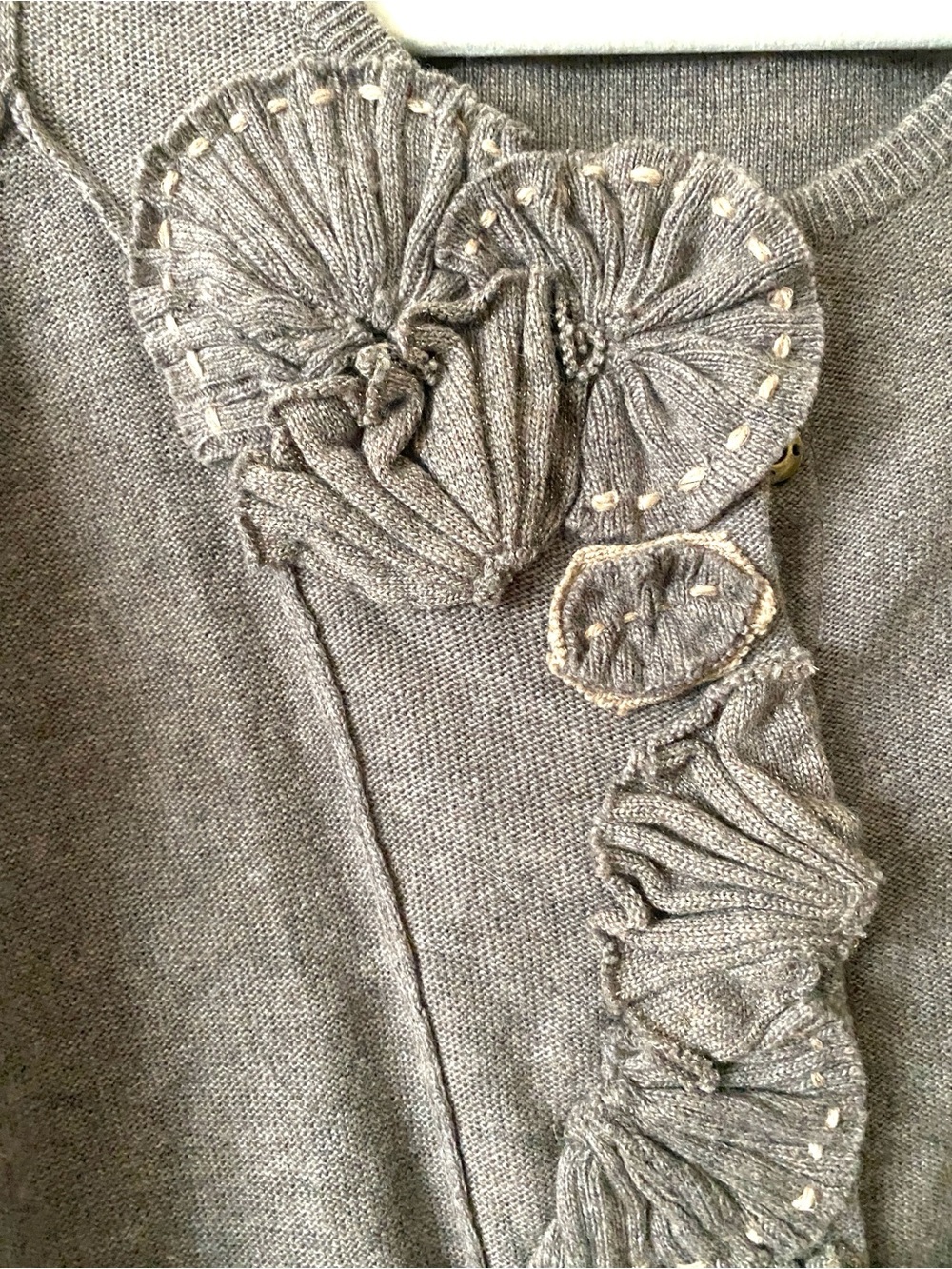 Anthropologie Sparrow Light Brown Cocoa Taupe Floral Wool Blend Cardigan Sz S - Picture 13 of 16